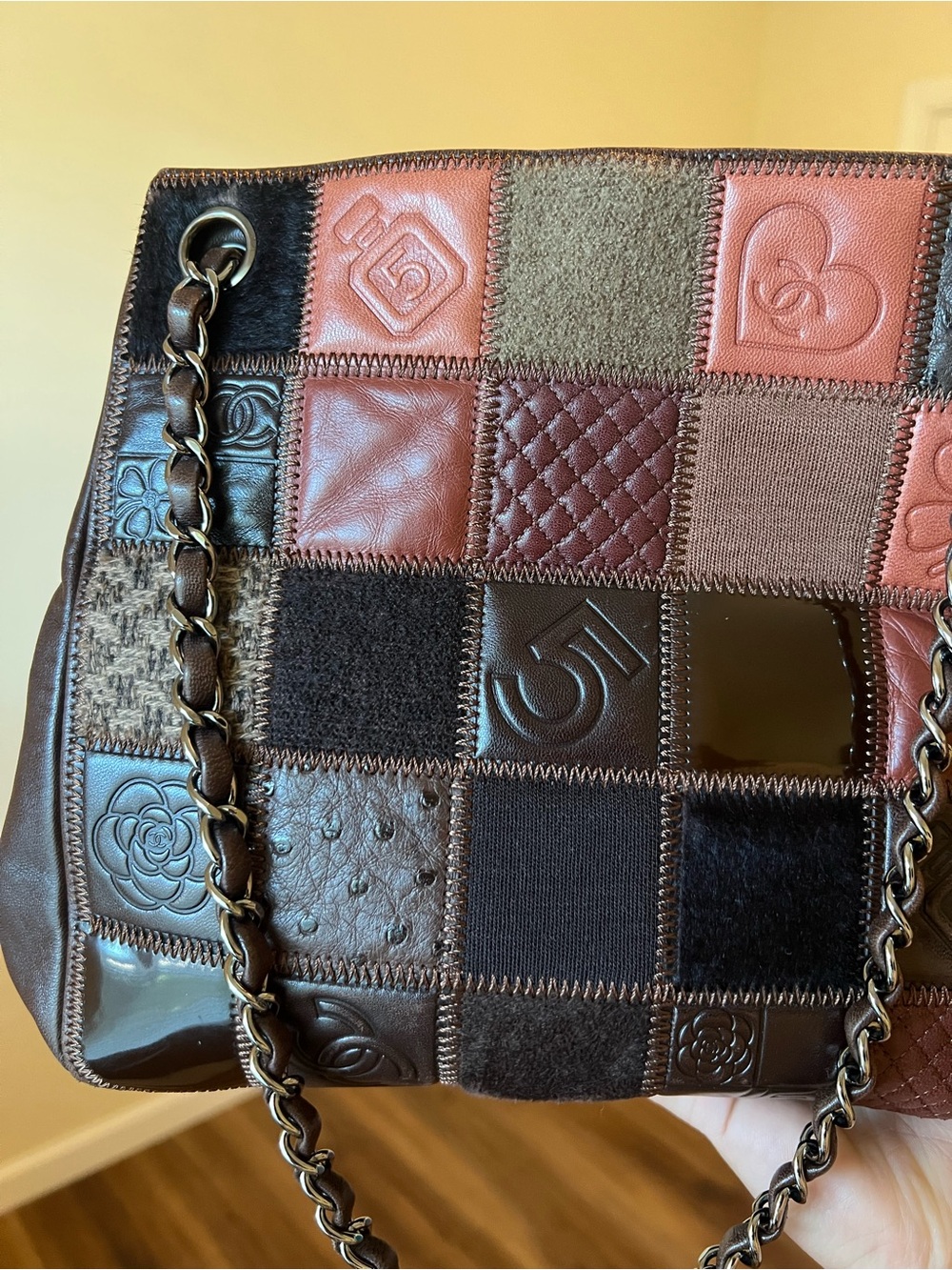 CHANEL Brown & Black Patchwork Leather Shoulder Bag - Picture 12 of 14